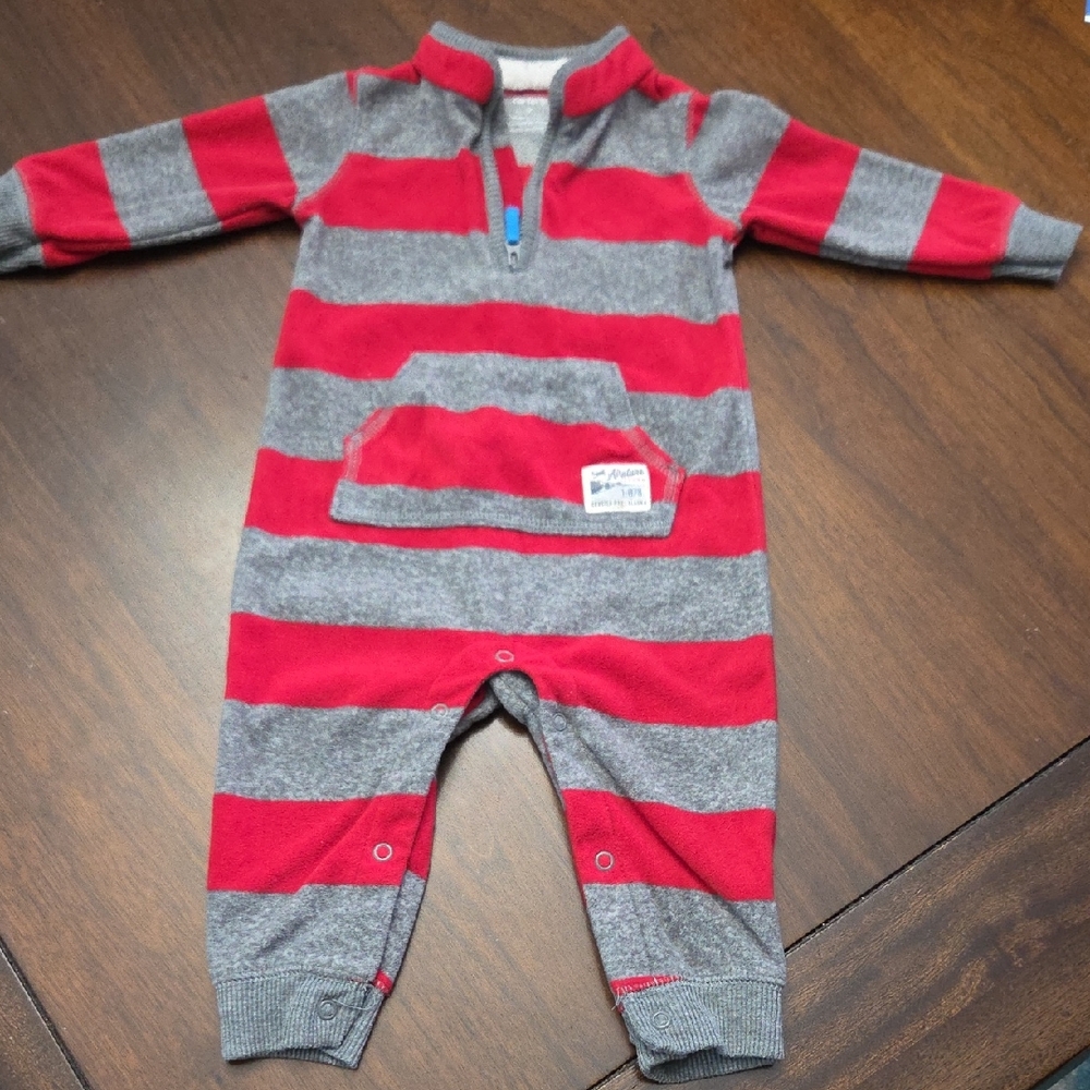 Carter's Red and Gray Striped Long Sleeve Onsie - Warm